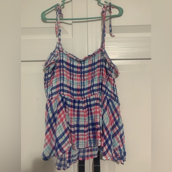 Torrid Peplum Smocked Bodice Crinkle Gauze Cami Plaid White 4X NWT - Picture 8 of 12